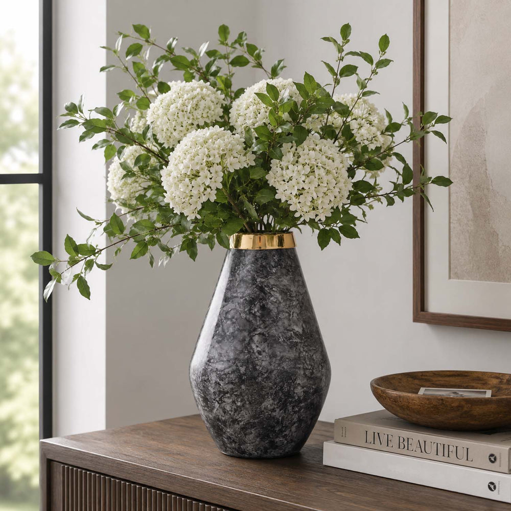 Bulb Shaped Metal Vase- Black & Gold