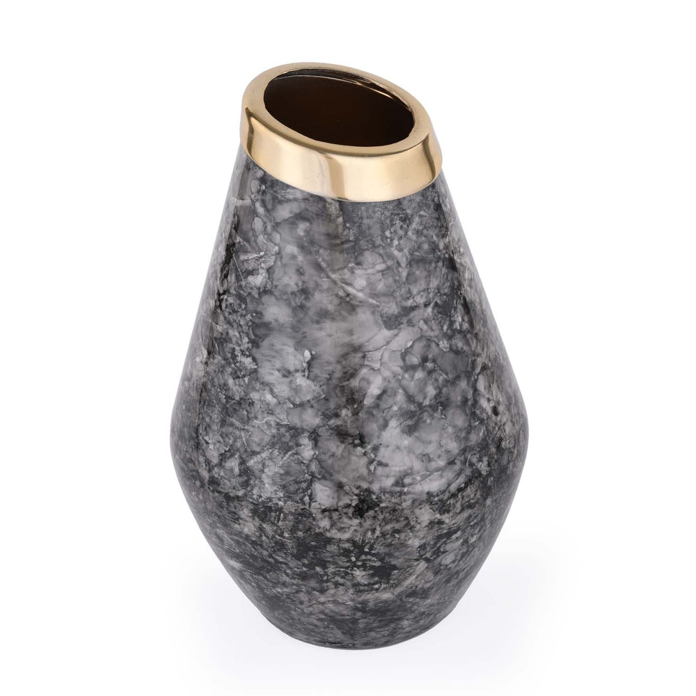 Bulb Shaped Metal Vase- Black & Gold