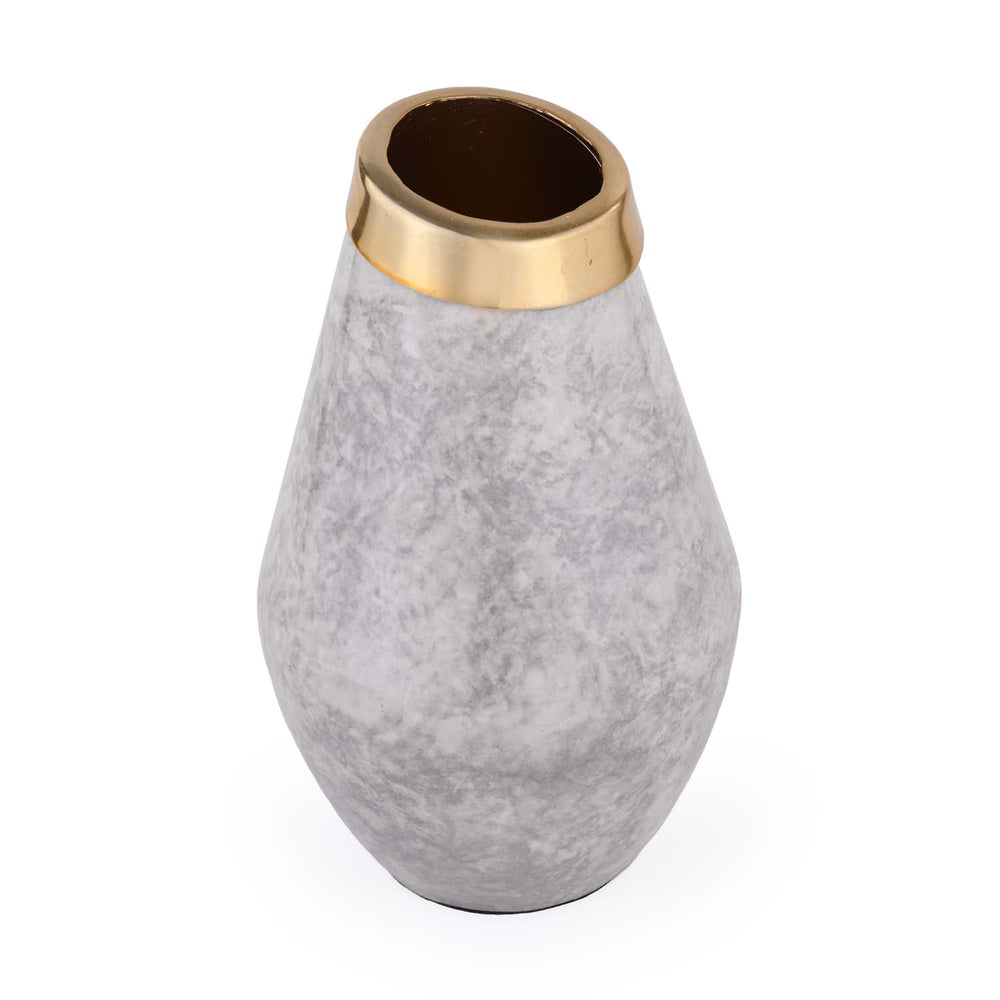 Bulb Shaped Metal Vase- White & Gold