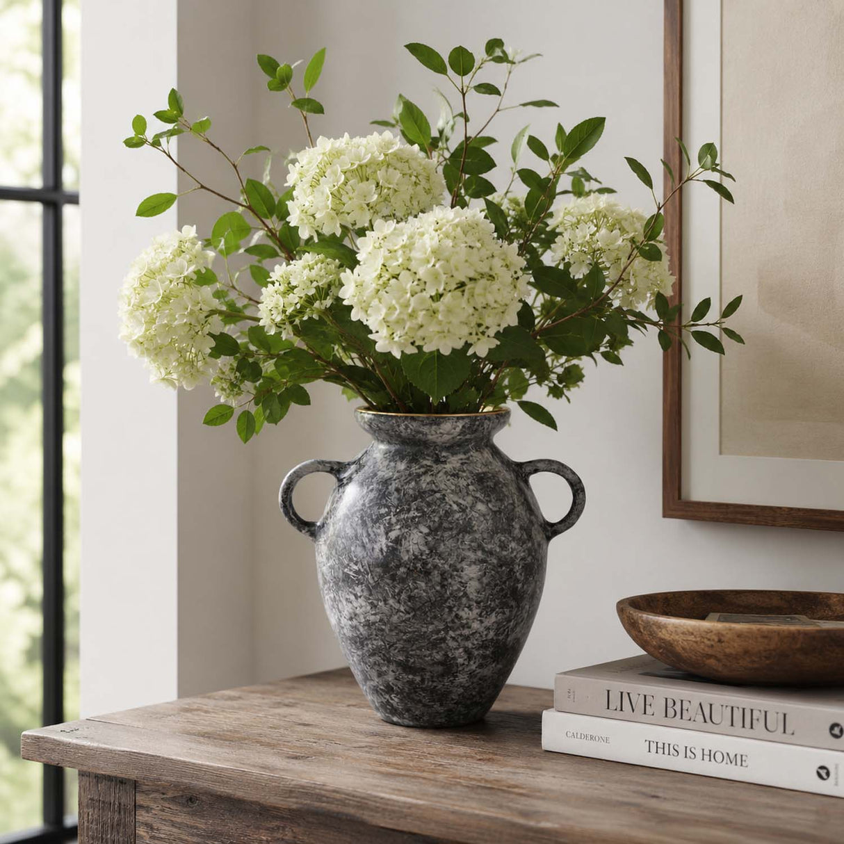 Urn Style Metal Vase- Black & Gold