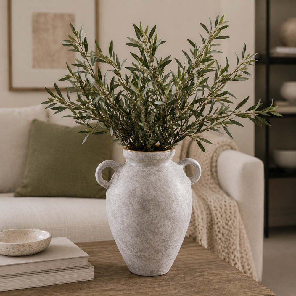Urn Style Metal Vase- White & Gold