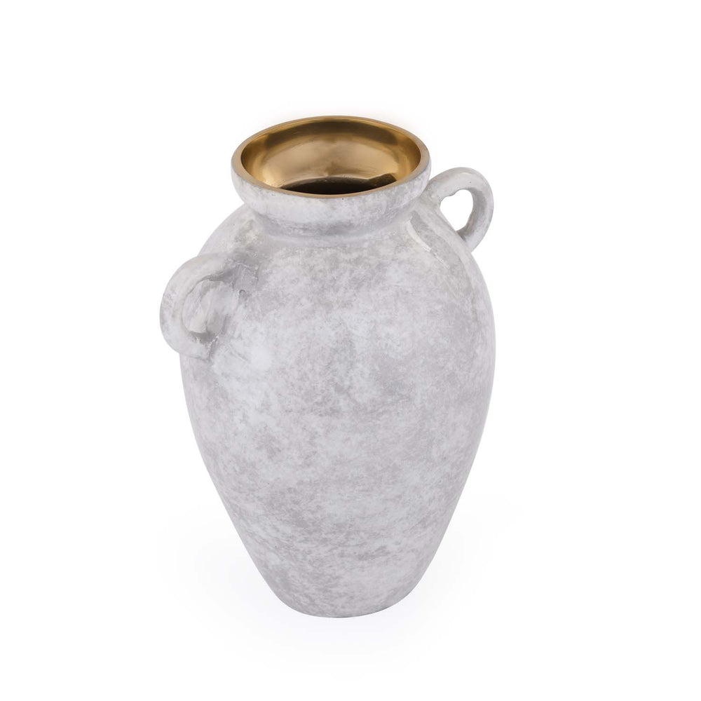 Urn Style Metal Vase- White & Gold
