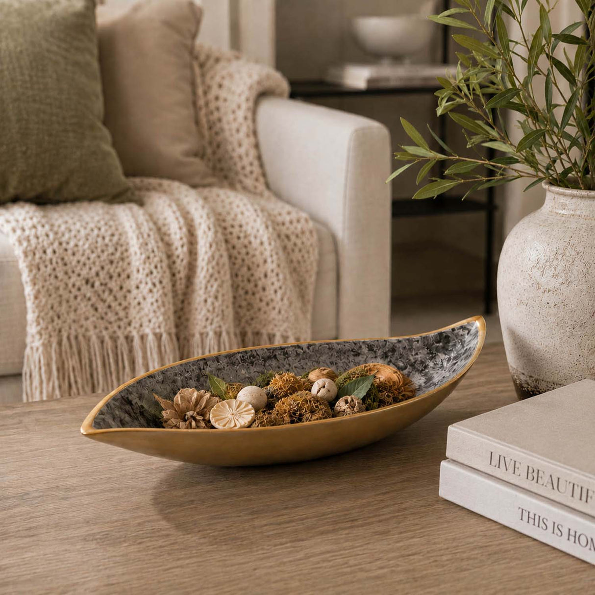 Leaf Shaped Metal Decorative Platter- Black & Gold