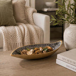 Leaf Shaped Metal Decorative Platter- Black & Gold
