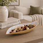 Leaf Shaped Metal Decorative Platter- White & Gold