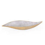 Leaf Shaped Metal Decorative Platter- White & Gold