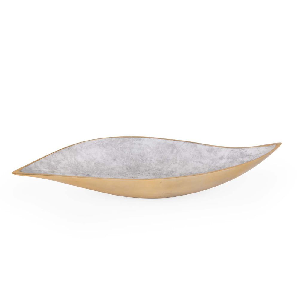 Leaf Shaped Metal Decorative Platter- White & Gold