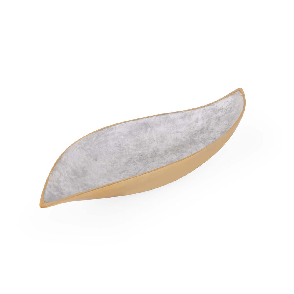 Leaf Shaped Metal Decorative Platter- White & Gold