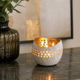 Decorative Cutwork Metal Votive - White & Gold