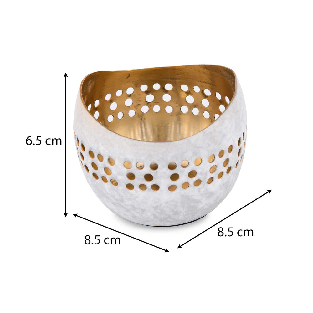Decorative Cutwork Metal Votive - White & Gold