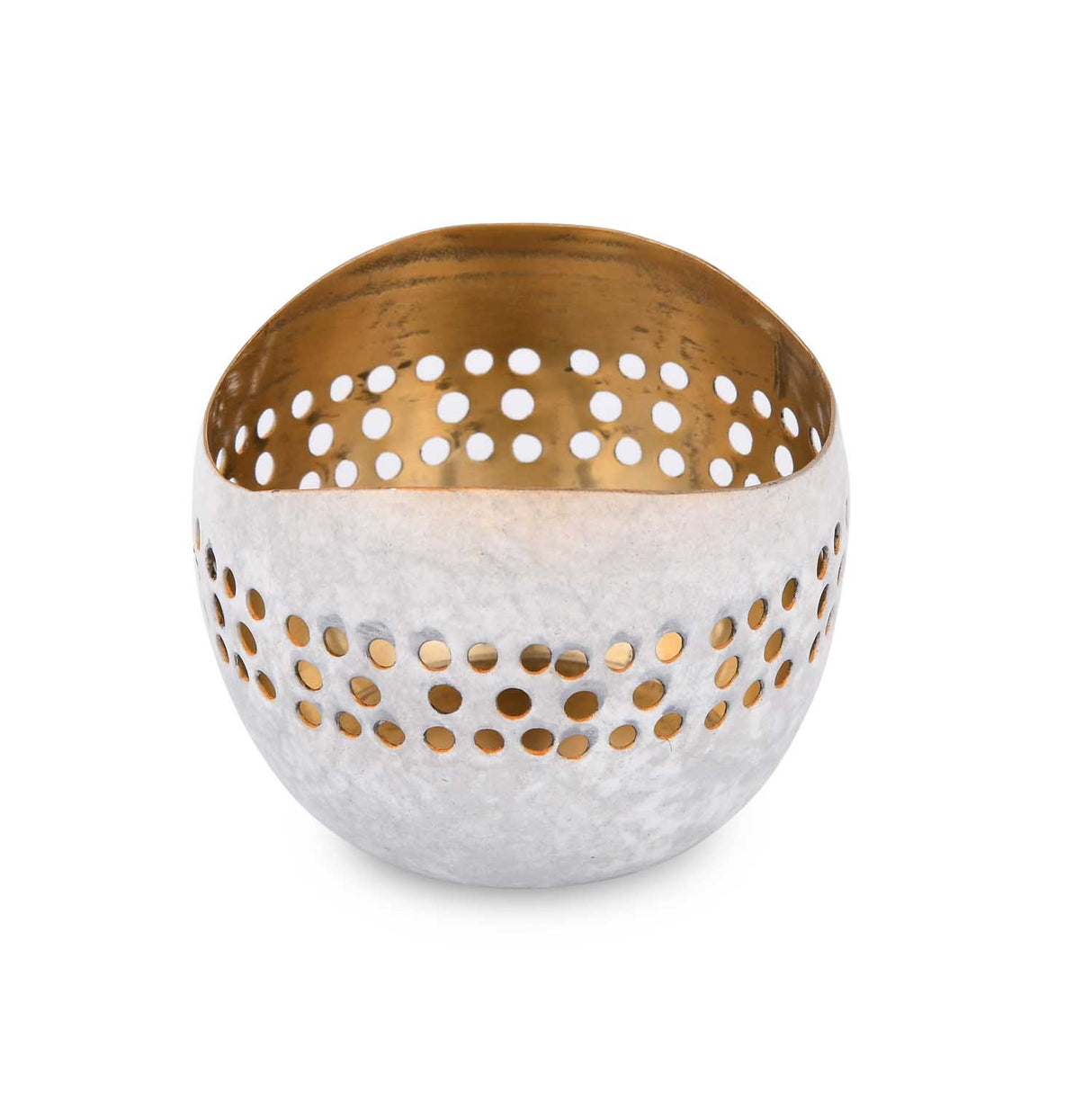 Decorative Cutwork Metal Votive - White & Gold