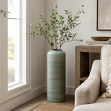 Ribbed Cylindrical Metal Floor Vase- Green