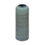 Ribbed Cylindrical Metal Floor Vase- Green