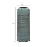 Ribbed Cylindrical Metal Floor Vase- Green