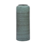 Ribbed Cylindrical Metal Floor Vase- Green