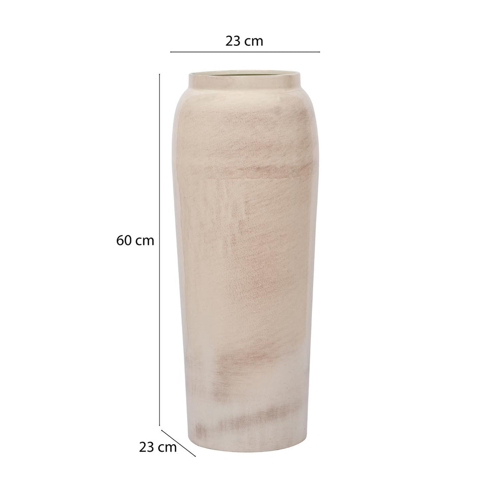 Tall Column Metal Floor Vase- Beige