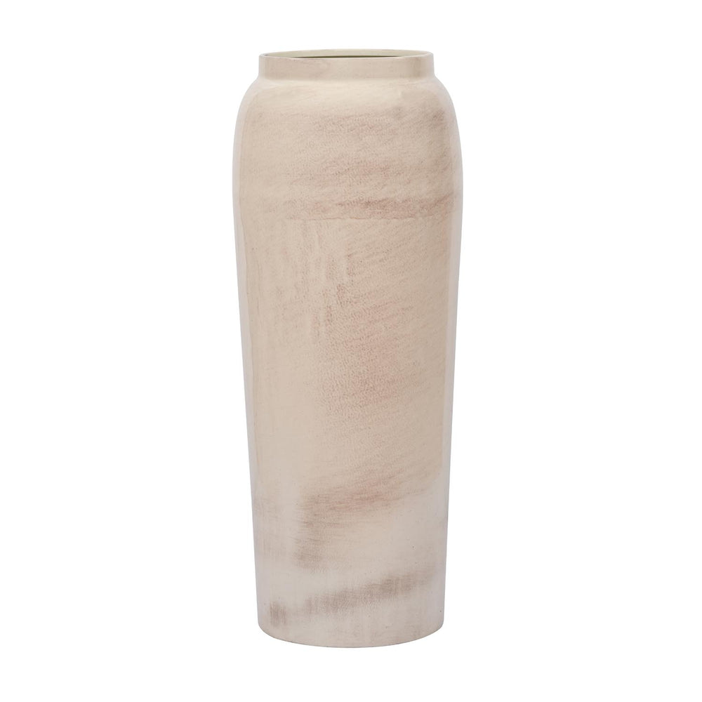 Tall Column Metal Floor Vase- Beige
