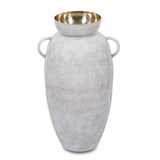 Urn Style Metal Floor Vase- White & Gold