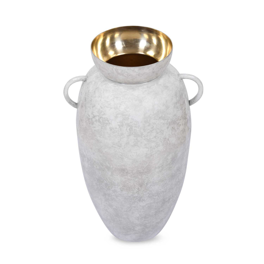 Urn Style Metal Floor Vase- White & Gold