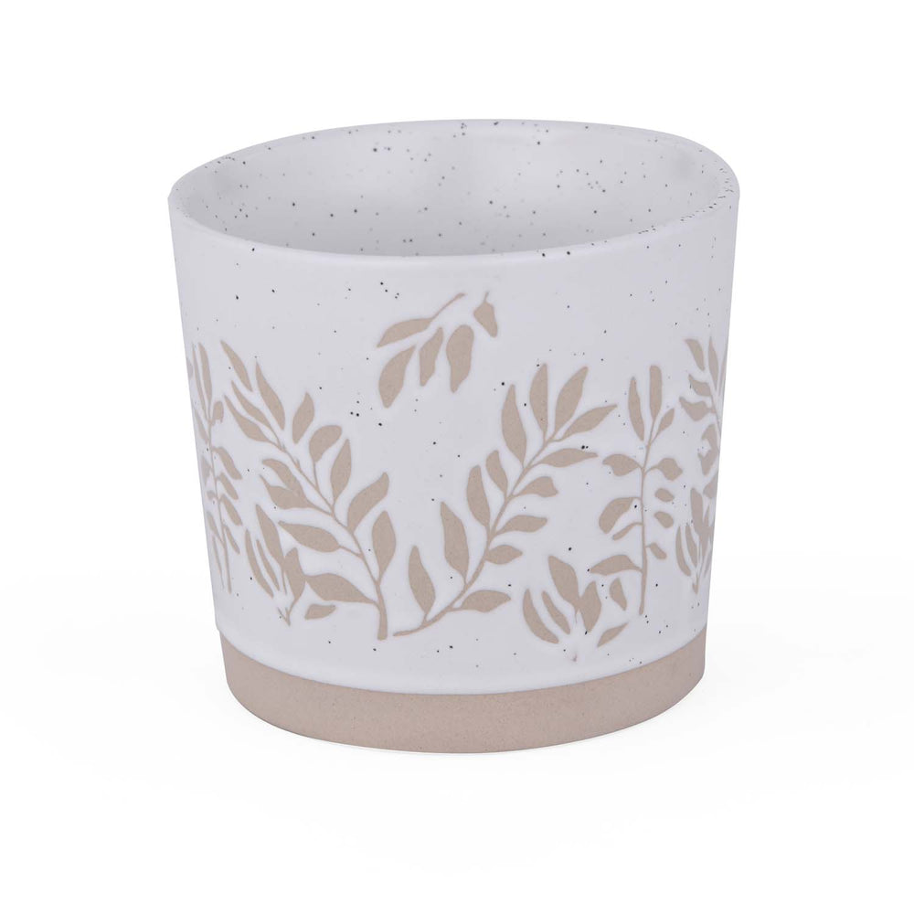 Leaf Design 400 ml Ceramic Coffee Mug- Beige