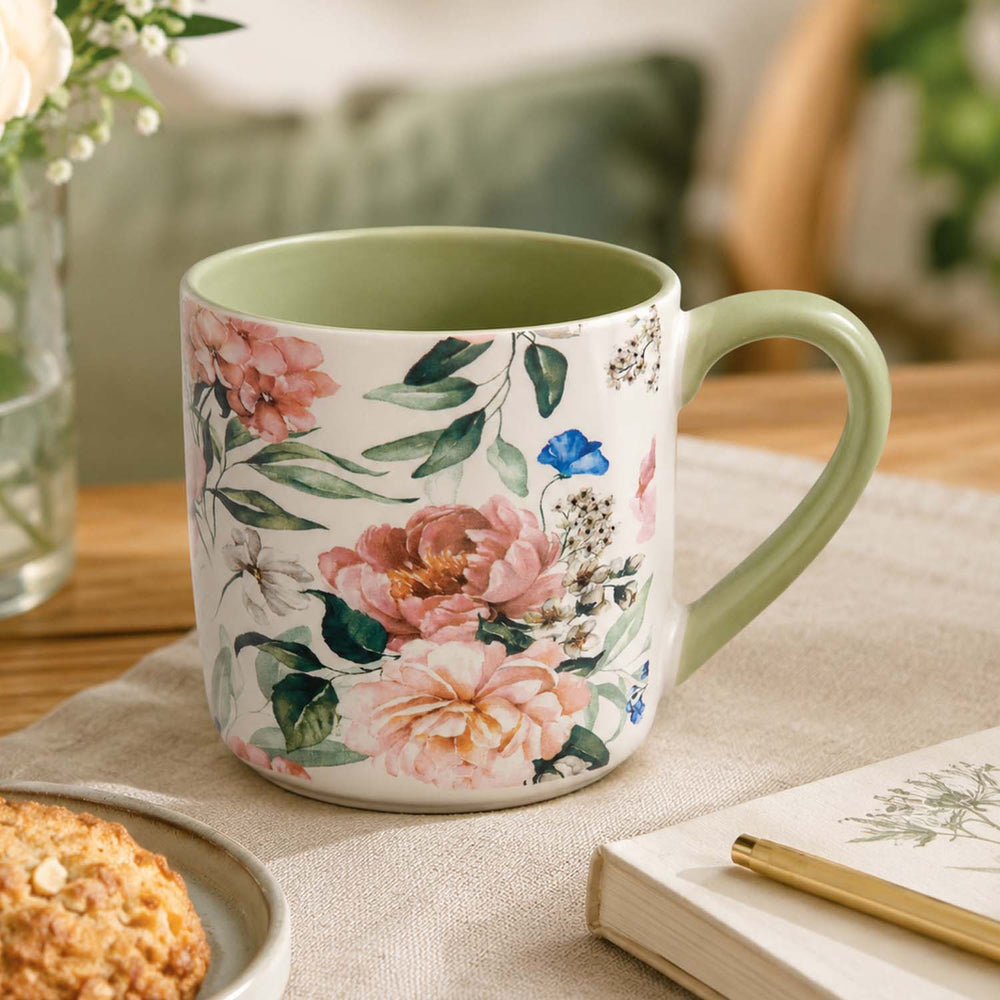 Tropical Design 400 ml Ceramic Coffee Mug- White