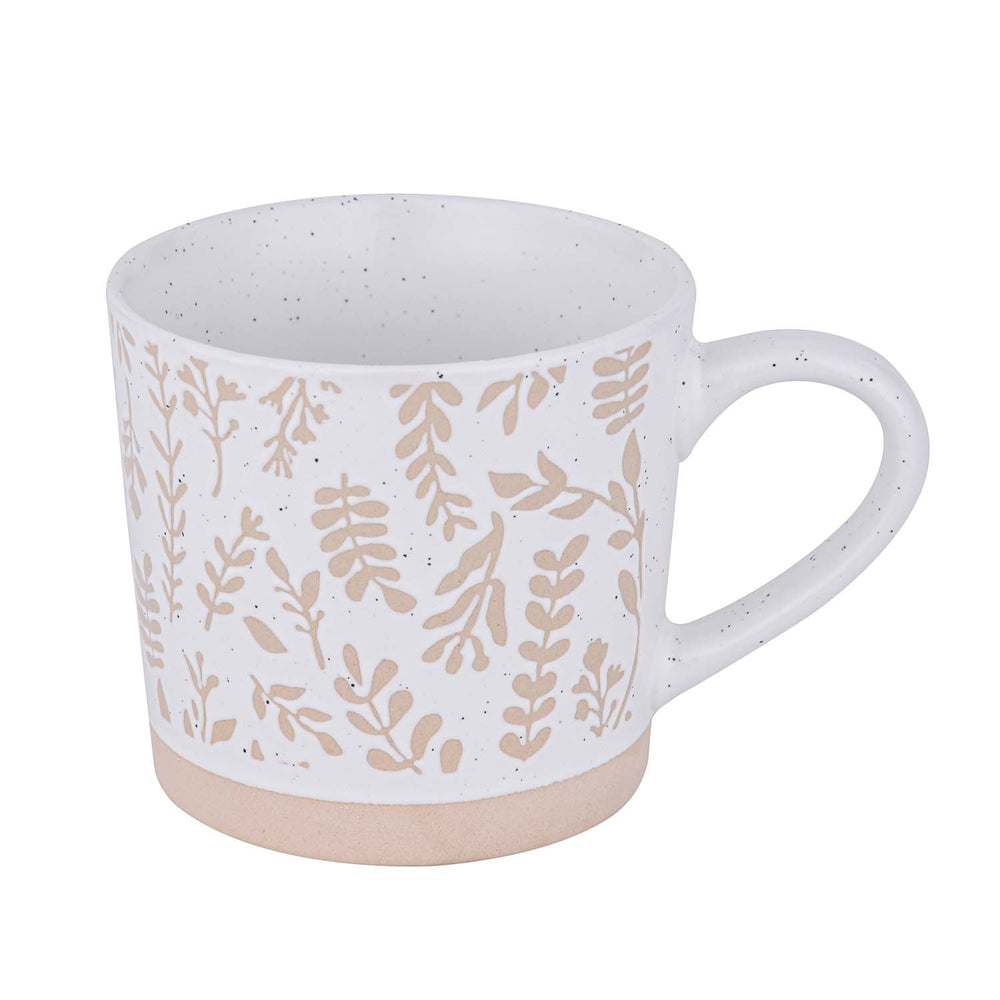 Leaf Design 400 ml Ceramic Coffee Mug- Beige