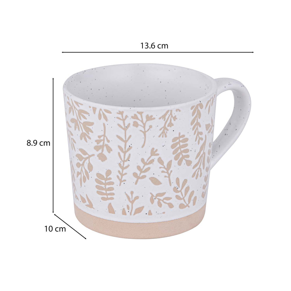 Leaf Design 400 ml Ceramic Coffee Mug- Beige