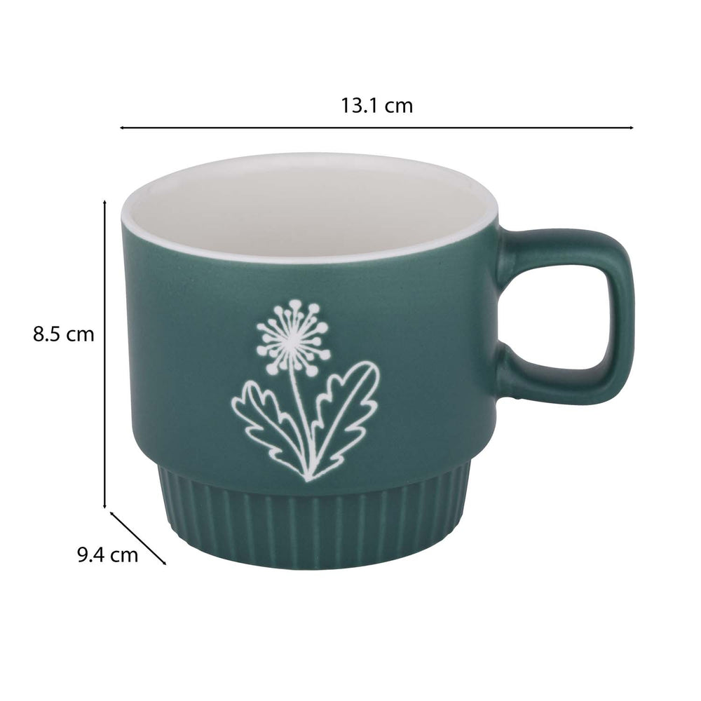 Botanical Design 380 ml Ceramic Coffee Mug- Green