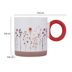 Floral Design 420 ml Round Handle Ceramic Coffee Mug- Red