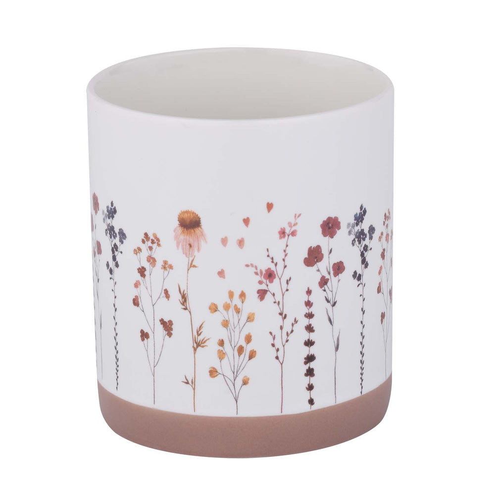 Floral Design 420 ml Round Handle Ceramic Coffee Mug- Red