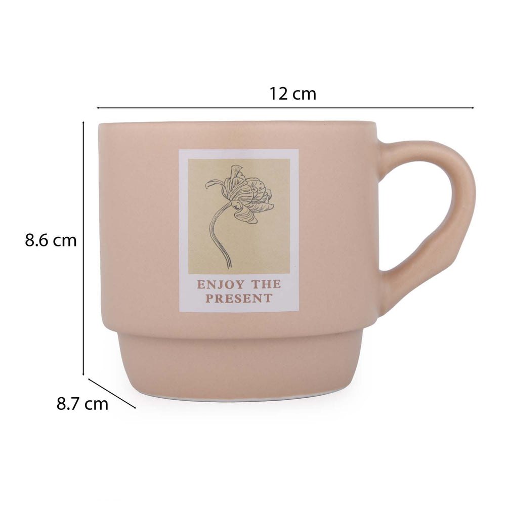 Enjoy The Present Polaroid Printed 350 ml Ceramic Coffee Mug- Pink