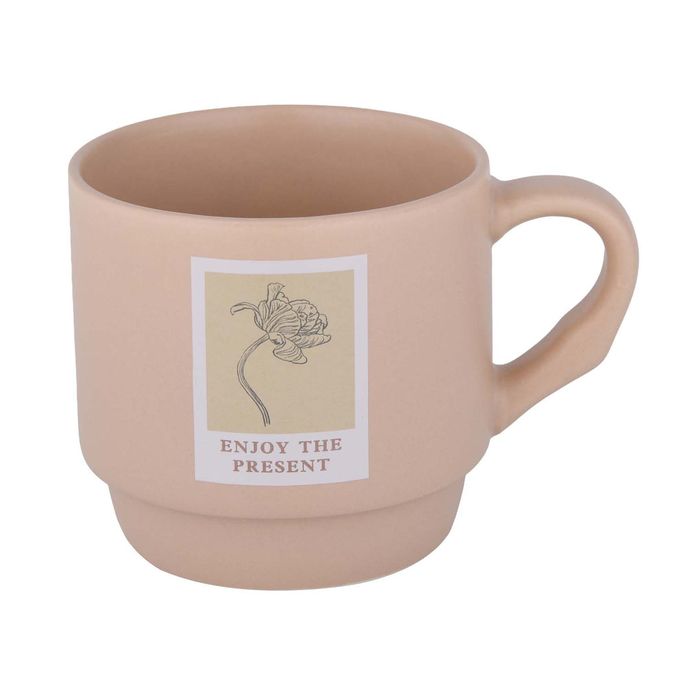 Enjoy The Present Polaroid Printed 350 ml Ceramic Coffee Mug- Pink