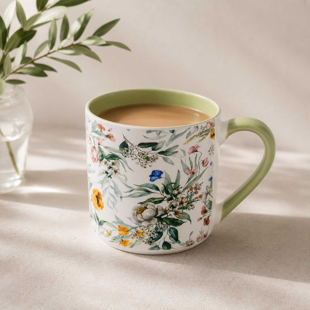 Tropical Design 400 ml Ceramic Coffee Mug- White