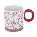 Floral Design 420 ml Round Handle Ceramic Coffee Mug- Red
