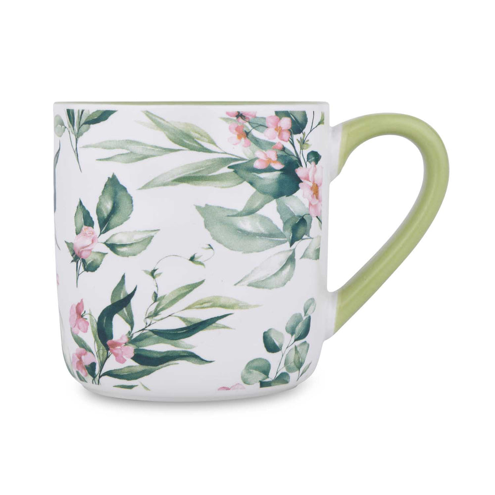 Tropical Design 400 ml Ceramic Coffee Mug- White