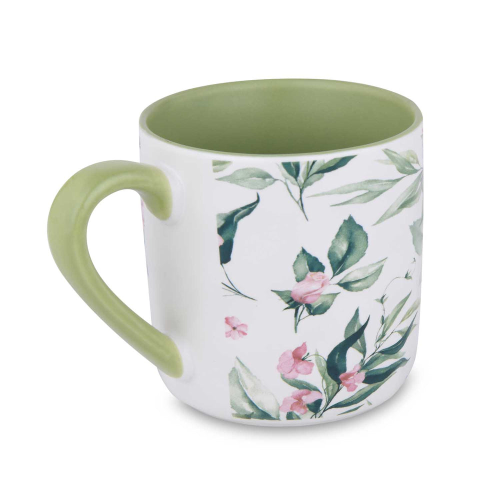 Tropical Design 400 ml Ceramic Coffee Mug- White