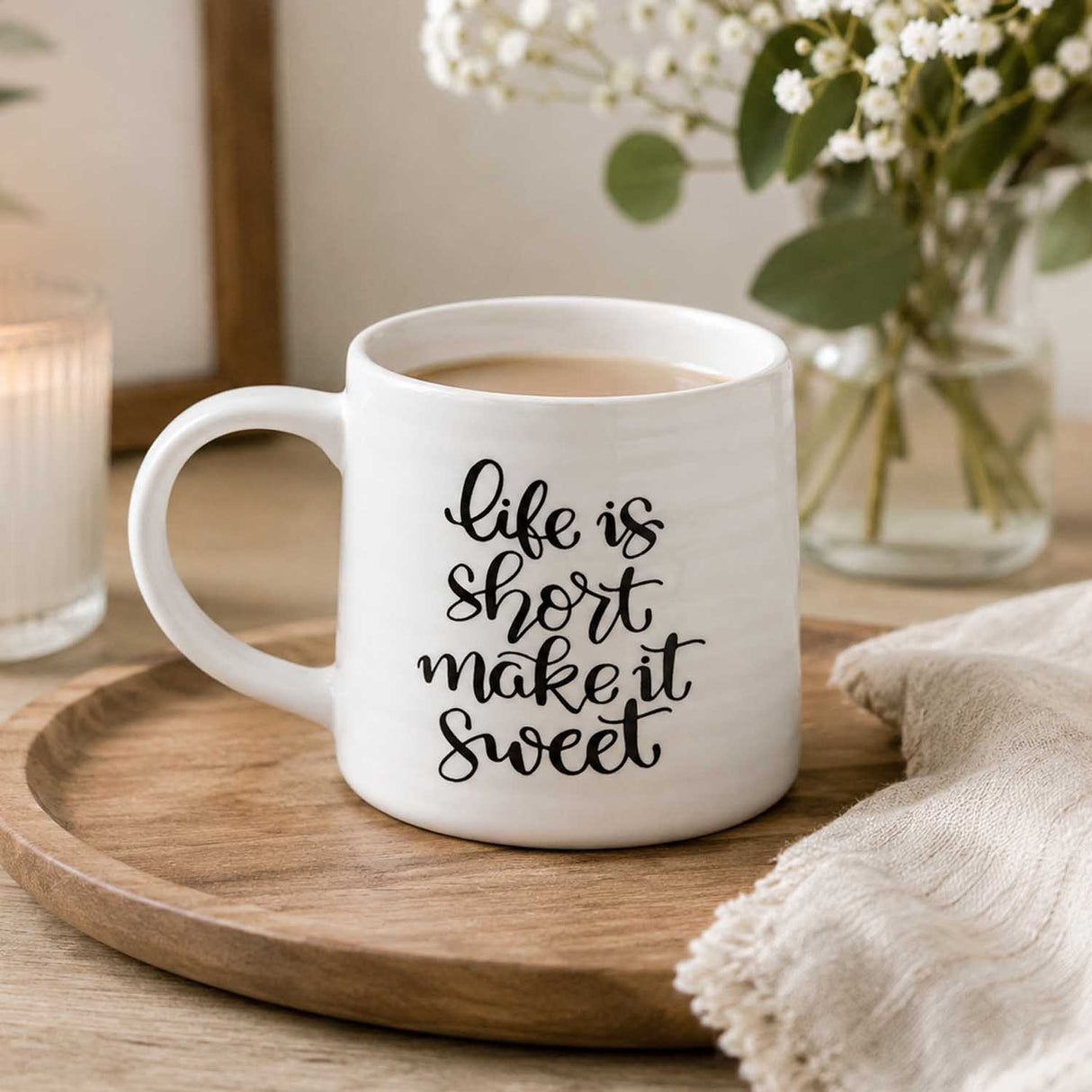 Life Is Short Make It Sweet Printed 420 ml Ceramic Coffee Mug- White