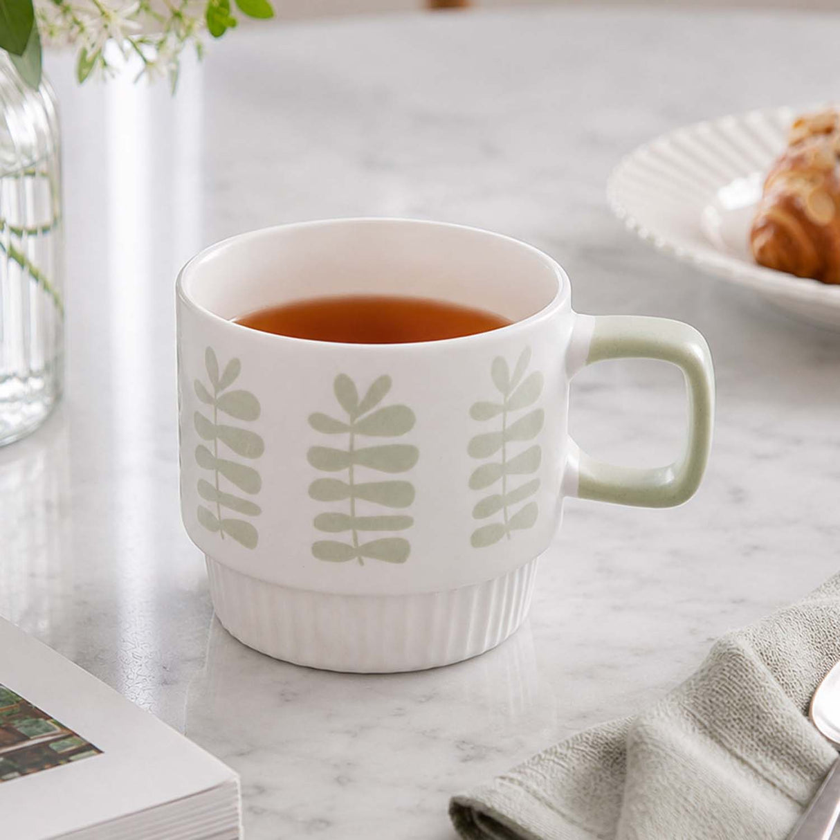 Botanical Design 380 ml Ceramic Coffee Mug- White