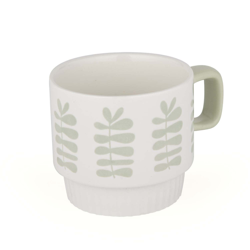 Botanical Design 380 ml Ceramic Coffee Mug- White