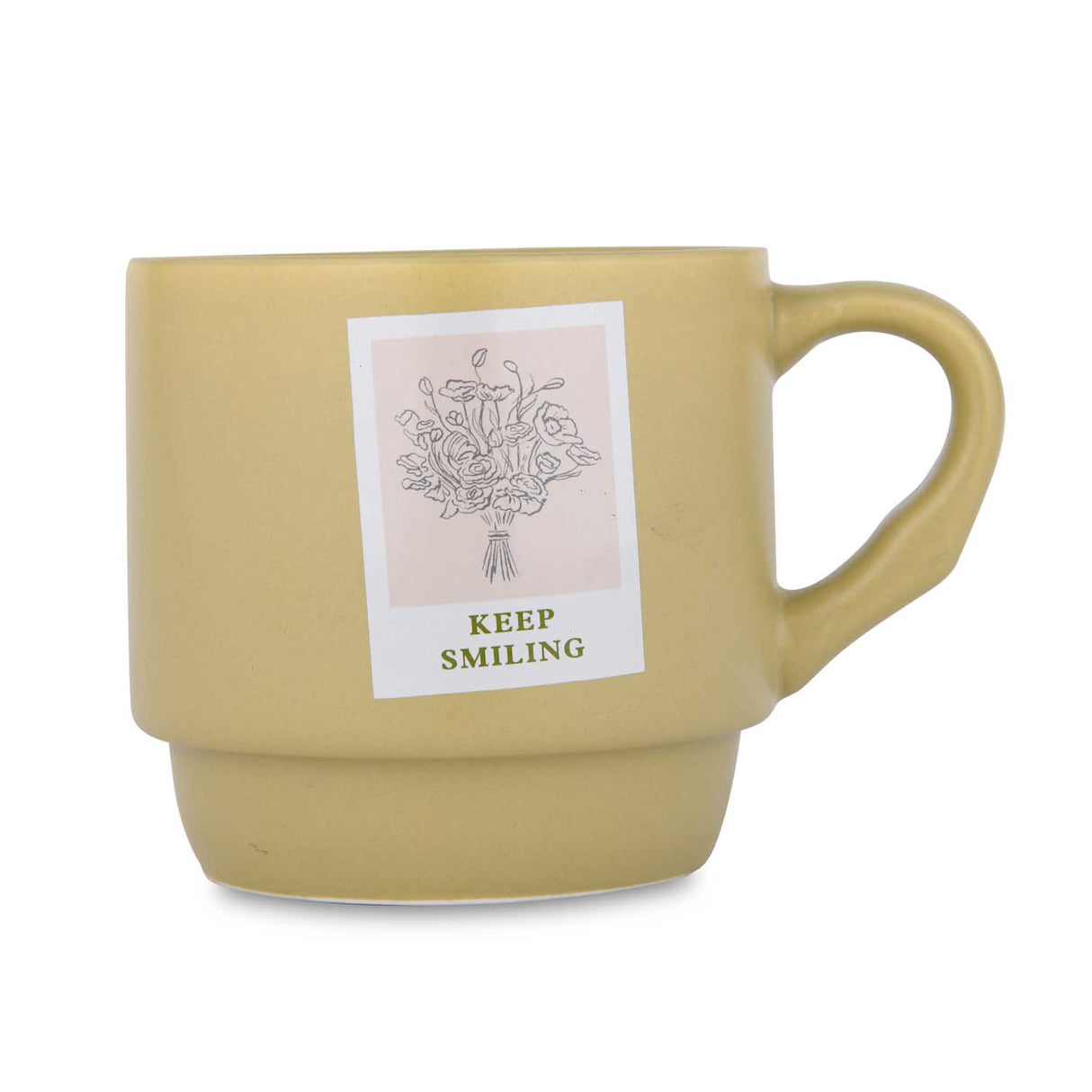 Keep Smiling Polaroid Printed 350 ml Ceramic Coffee Mug- Mustard