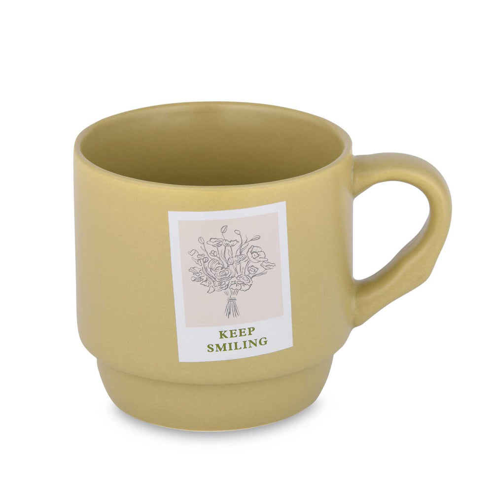 Keep Smiling Polaroid Printed 350 ml Ceramic Coffee Mug- Mustard