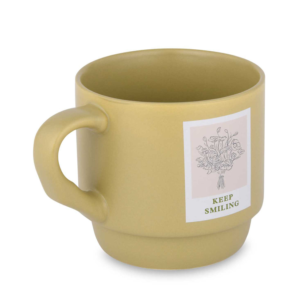 Keep Smiling Polaroid Printed 350 ml Ceramic Coffee Mug- Mustard