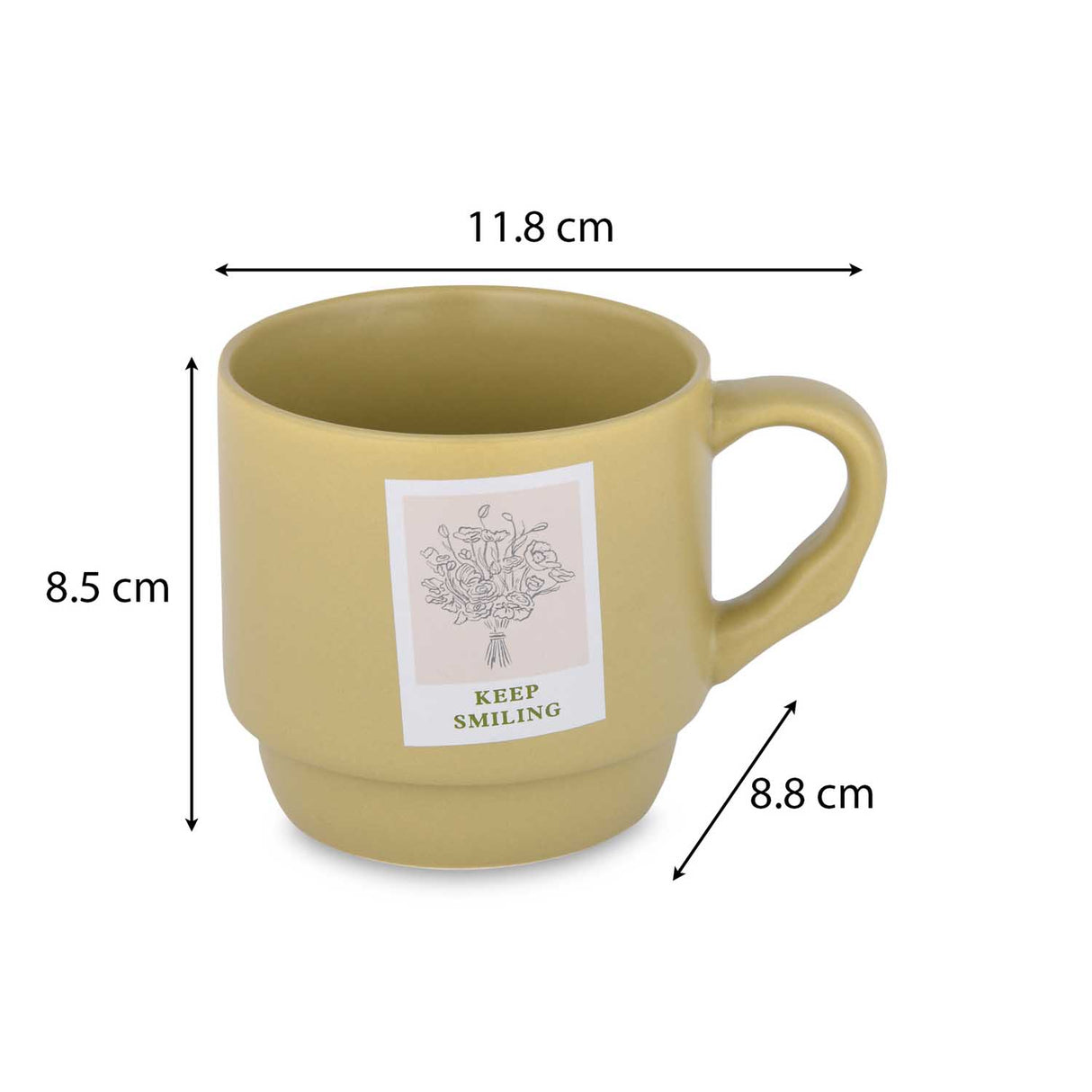 Keep Smiling Polaroid Printed 350 ml Ceramic Coffee Mug- Mustard