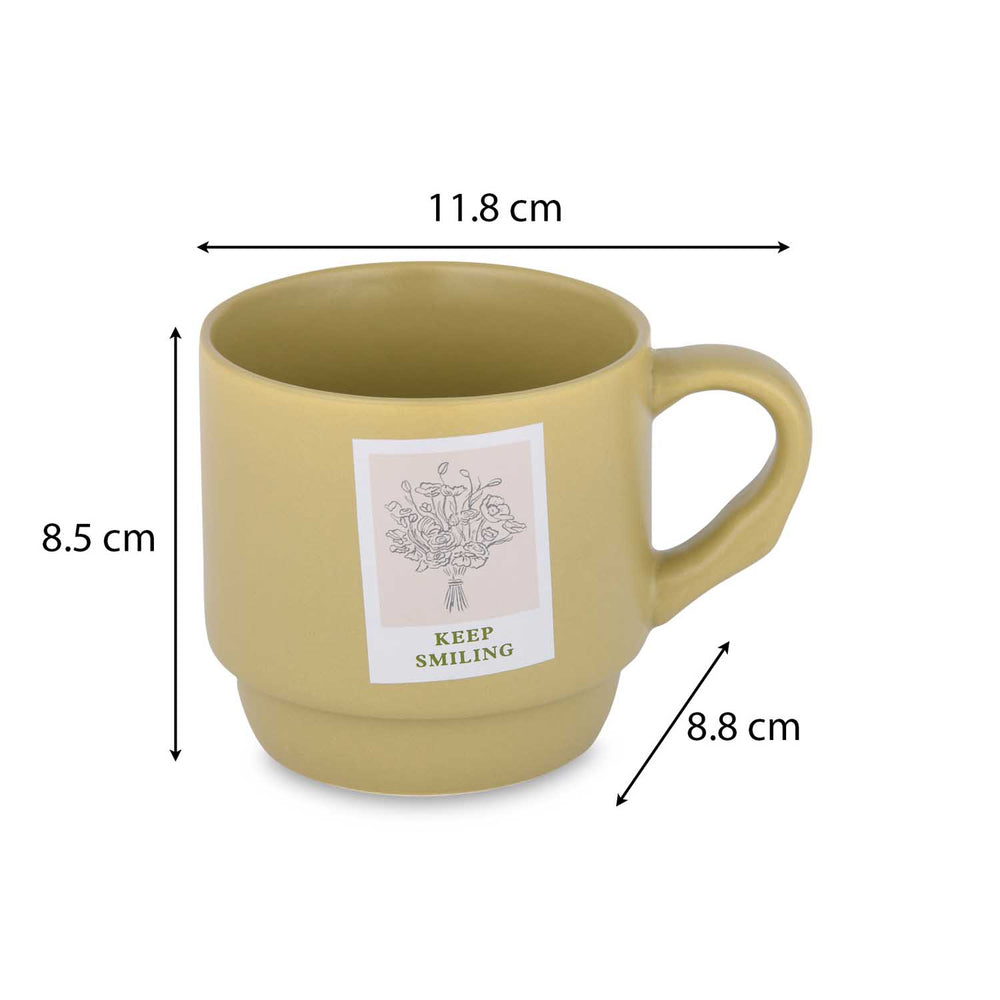 Keep Smiling Polaroid Printed 350 ml Ceramic Coffee Mug- Mustard