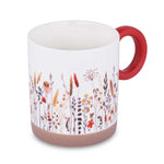 Floral Design 420 ml Round Handle Ceramic Coffee Mug- Red