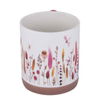 Floral Design 420 ml Round Handle Ceramic Coffee Mug- Red