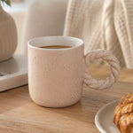 Speckled 350 ml Ceramic Coffee Mug with Rope Handle- Peach