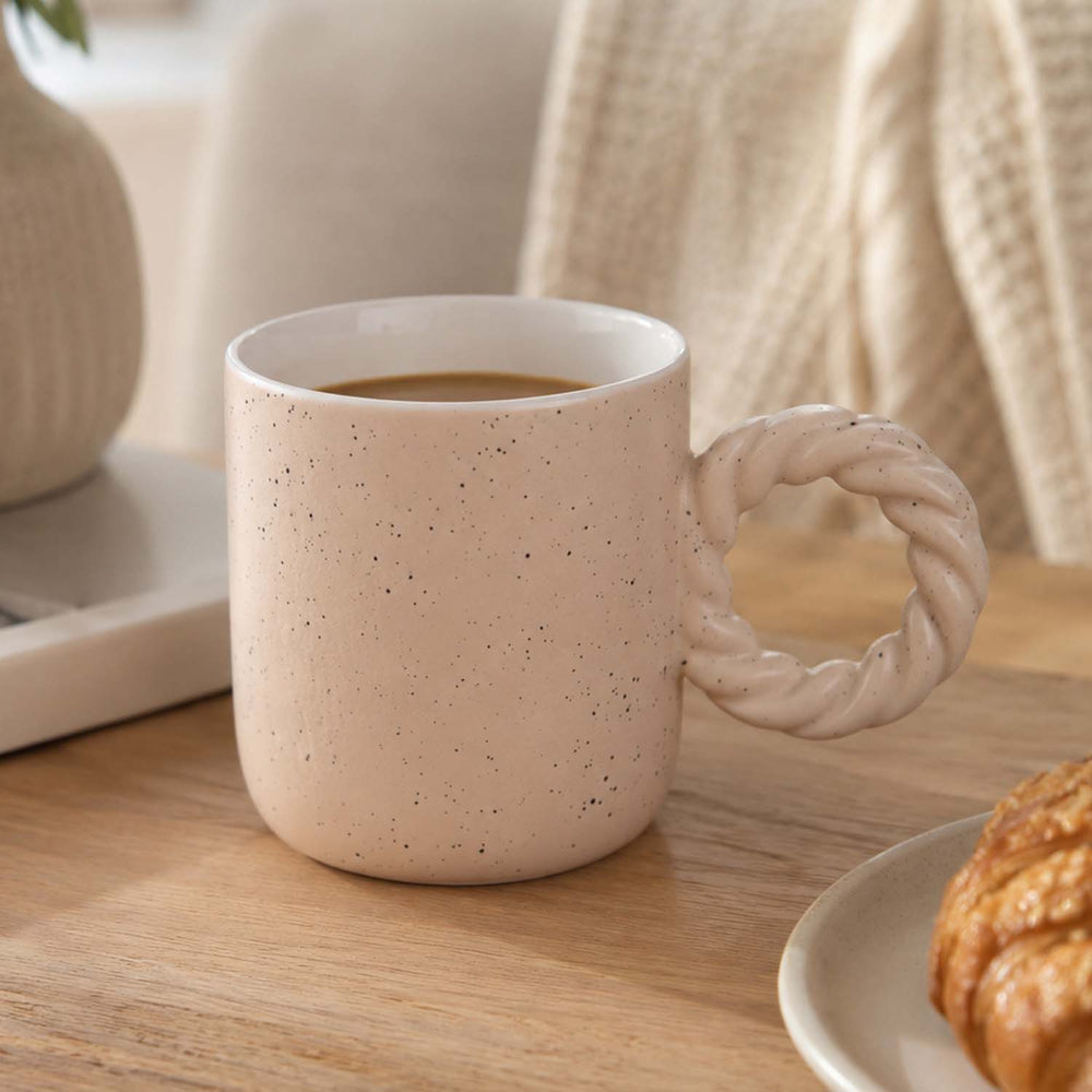 Speckled 350 ml Ceramic Coffee Mug with Rope Handle- Peach
