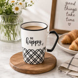 Be Happy Printed 450 ml Ceramic Coffee Mug- Black & White