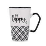 Be Happy Printed 450 ml Ceramic Coffee Mug- Black & White